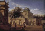 Jan van der Heyden Baroque palace courtyard oil